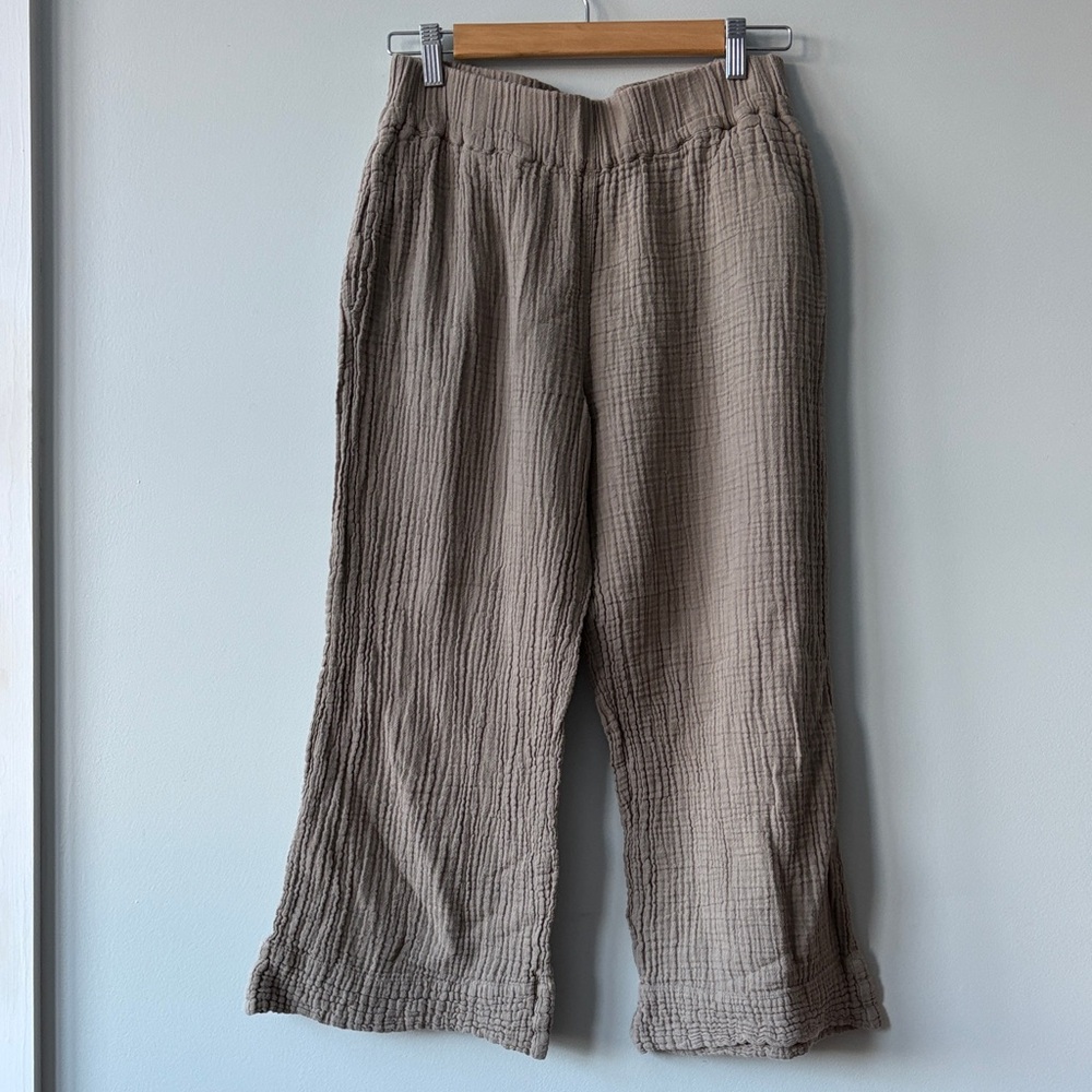 Relaxed Wide-Leg Cotton Gauze Pants - Taupe